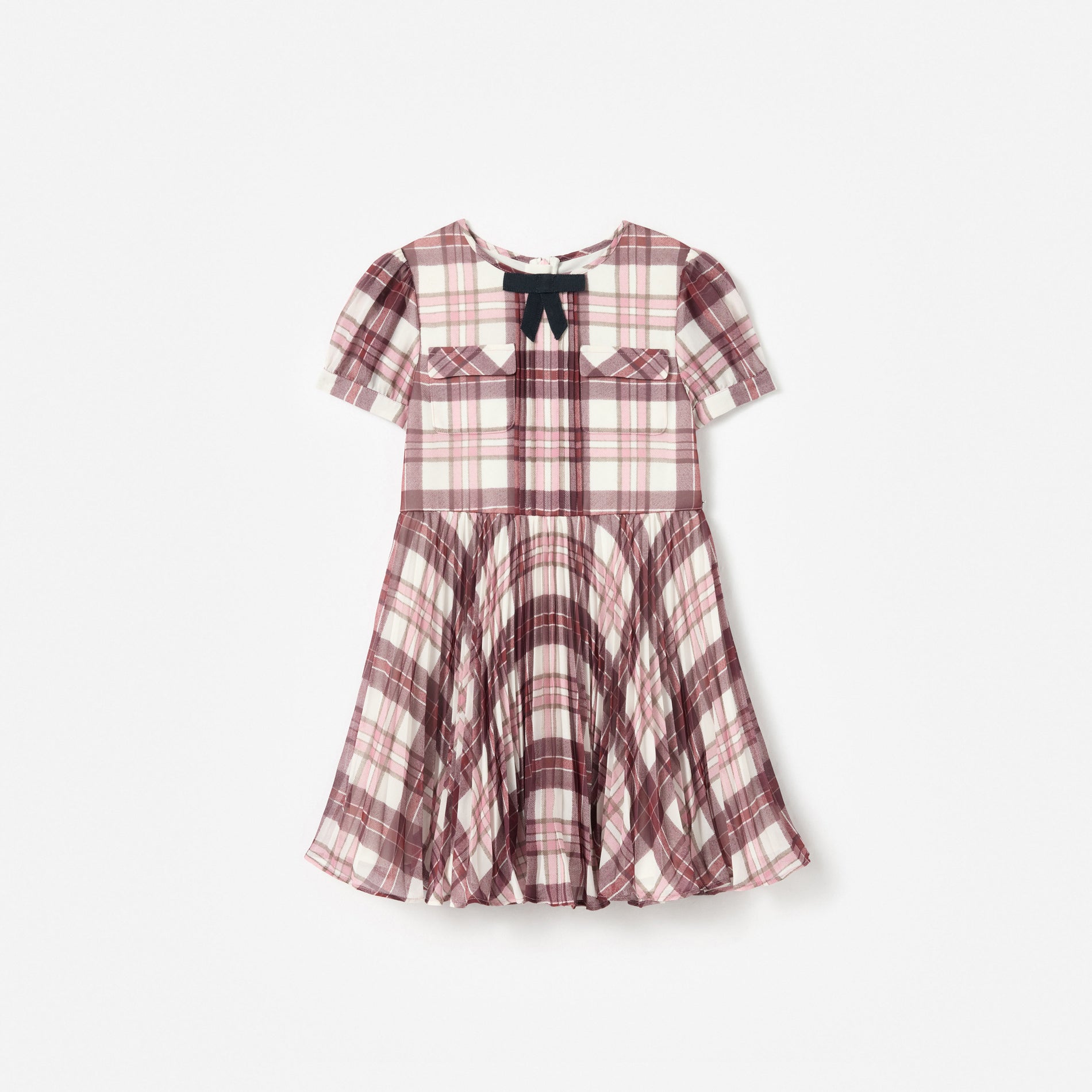 Burgundy Check Print Chiffon Dress