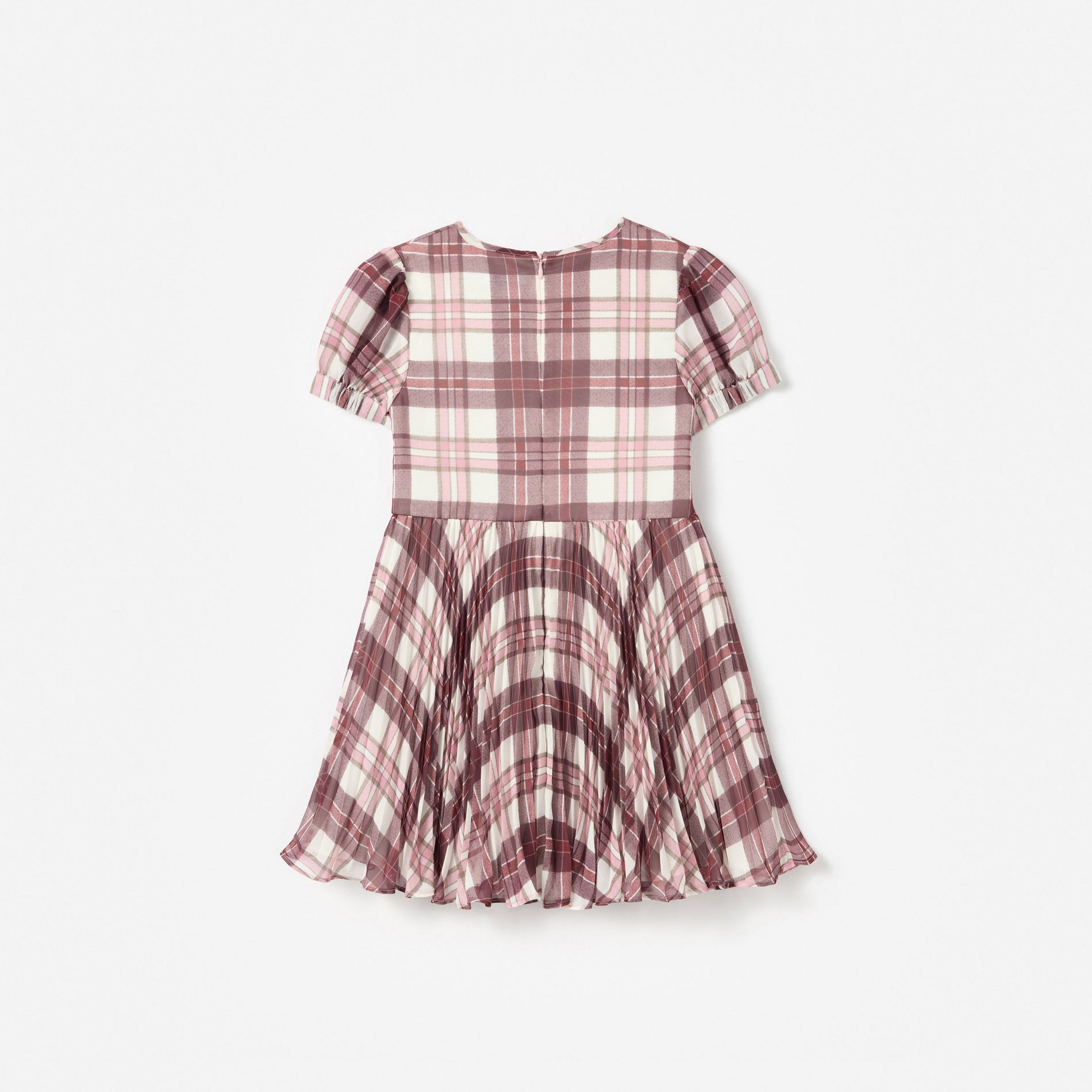 Burgundy Check Print Chiffon Dress