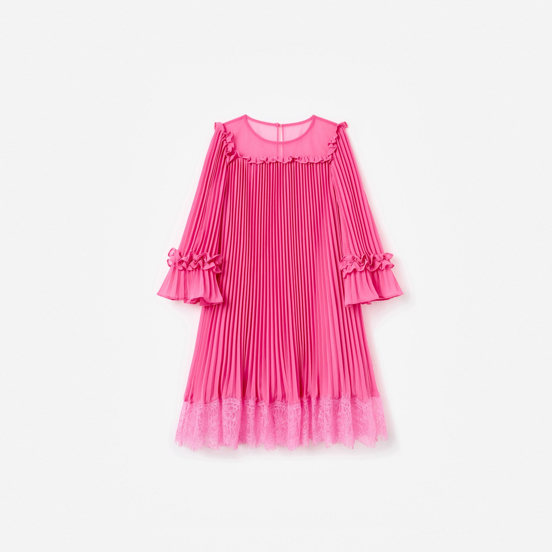 Pink Chiffon Long Sleeve Dress