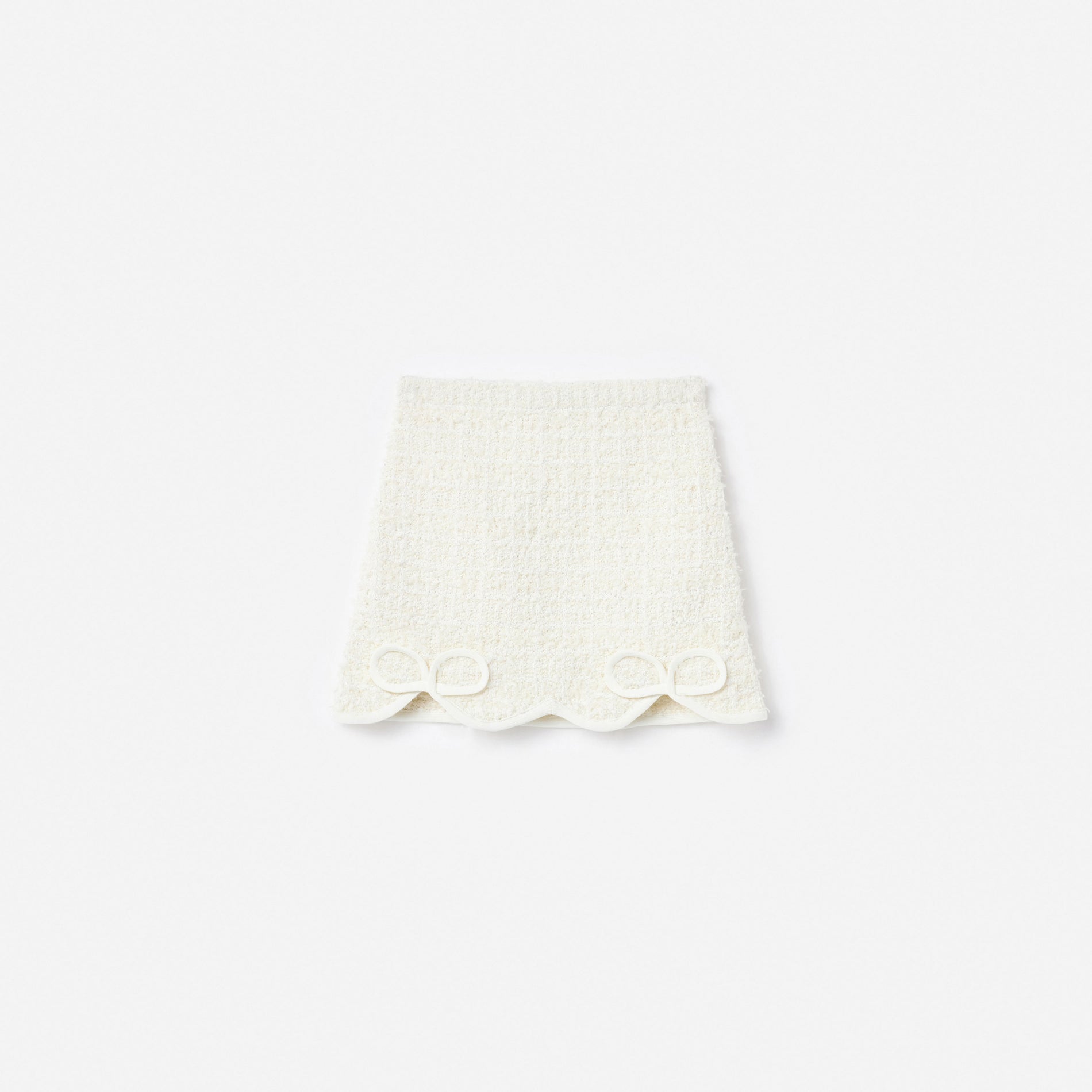 Cream Textured Bow Detail Knit Skirt