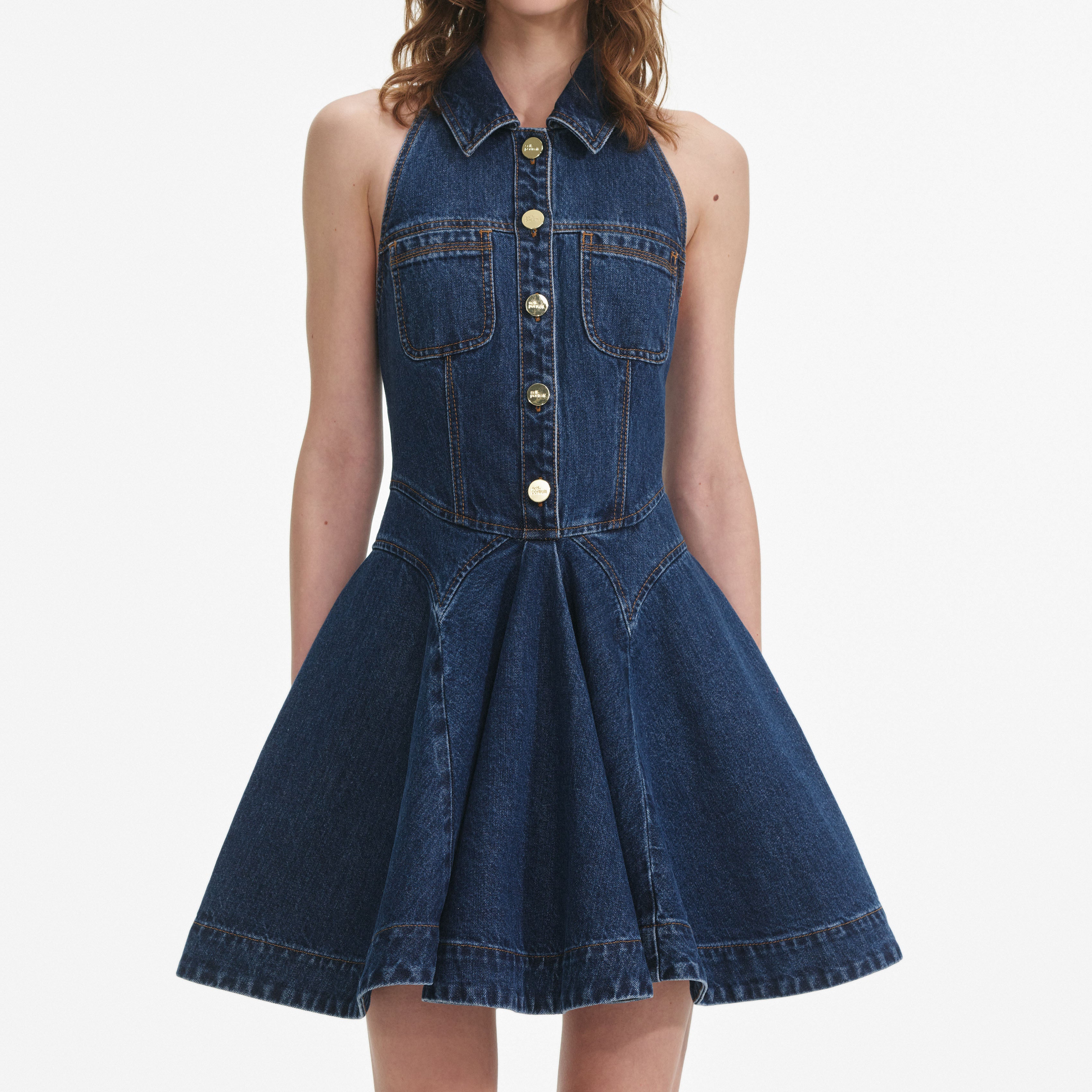 Denim Sleeveless Flared Mini Dress