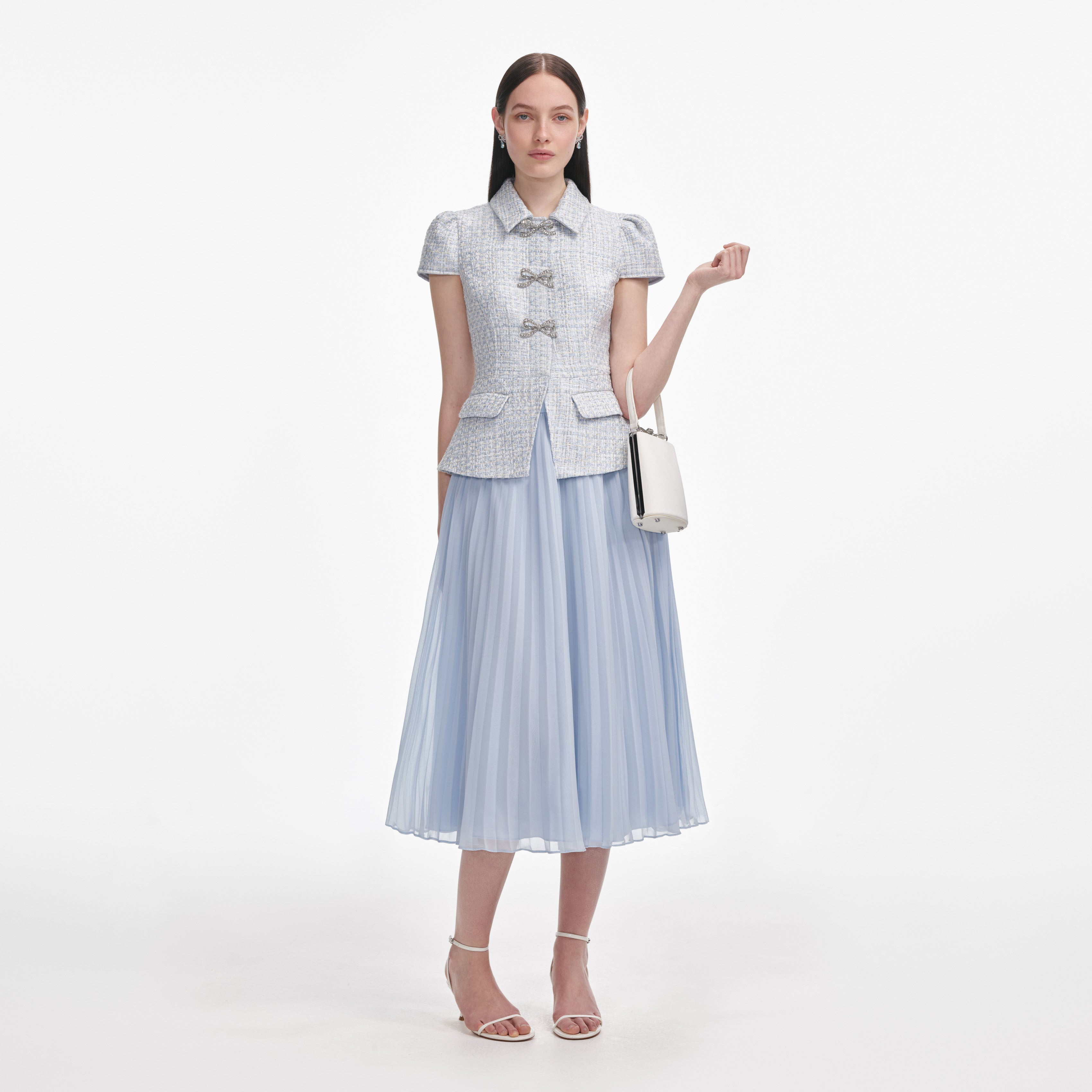 Blue Boucle Bow Midi Dress