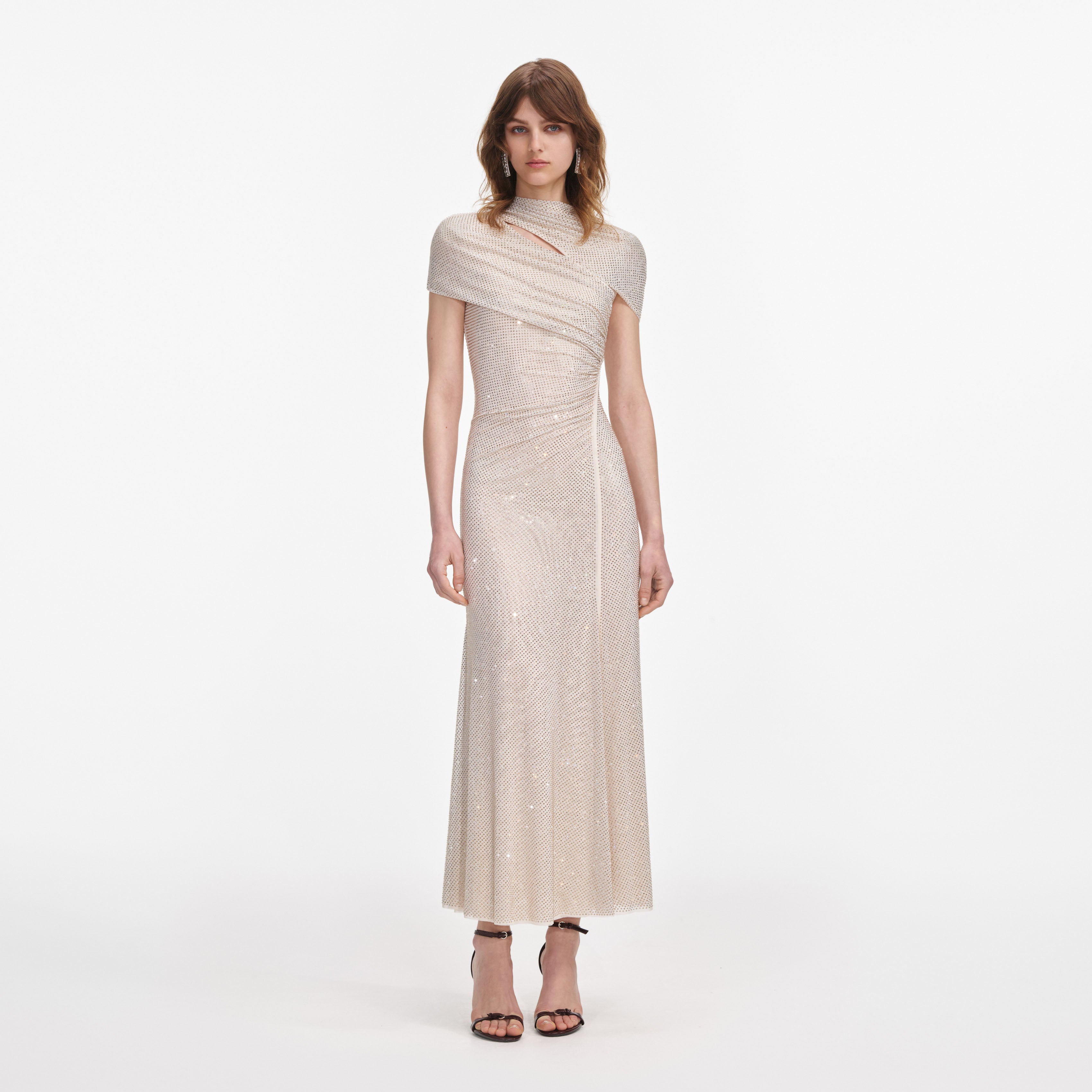 self portrait rhinestone mesh dress Silver Rhinestone Mesh Midi Dress