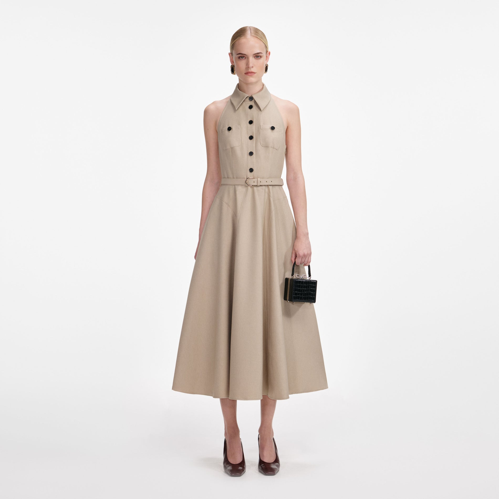 Beige Twill Midi Dress