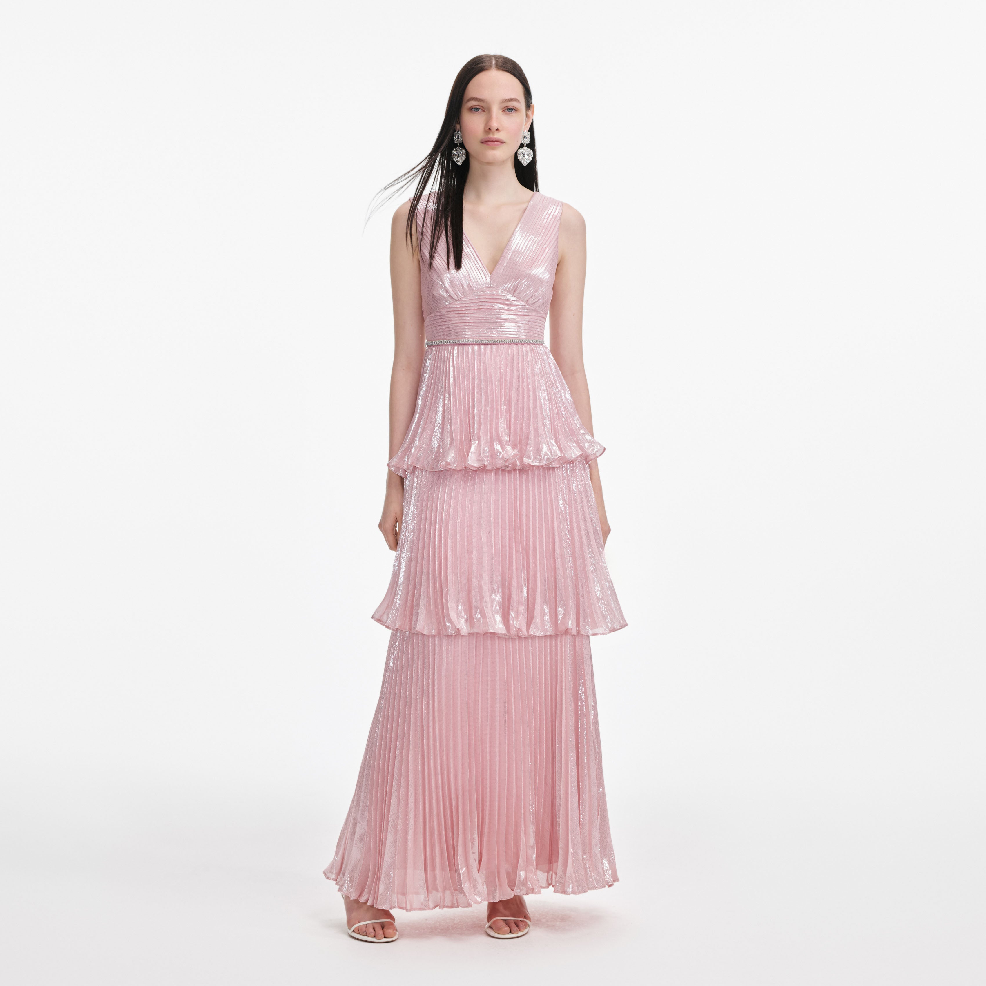 Pink Metallic Tiered Maxi Dress self-portrait Pink Metallic Tiered Maxi Dress self-portrait