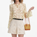Yellow Lace Fluted Sleeve Top