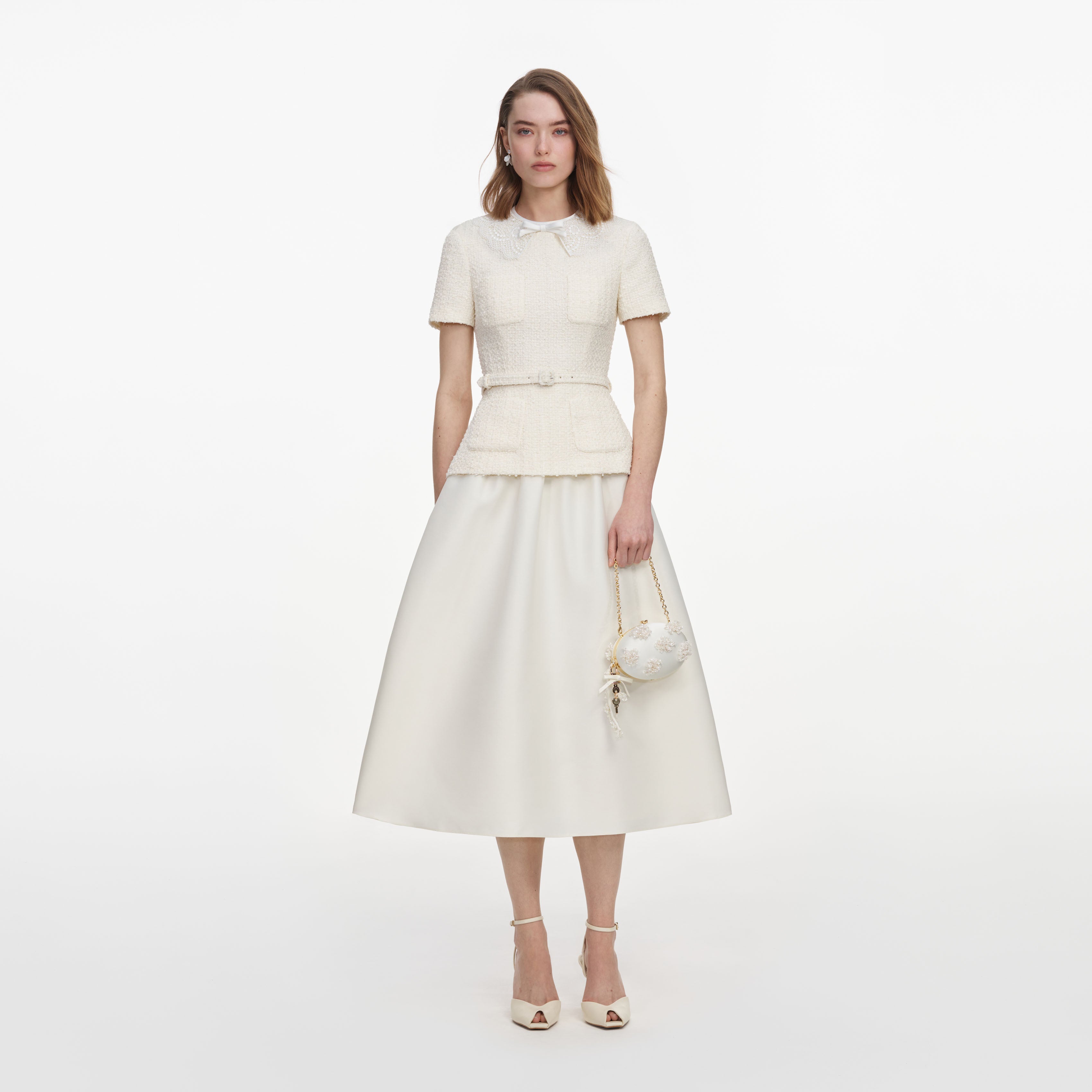 Cream Boucle Taffeta Midi Dress – self-portrait Cream Boucle Taffeta Midi Dress – self-portrait