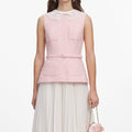 Pink Boucle Lace Collar Midi Dress