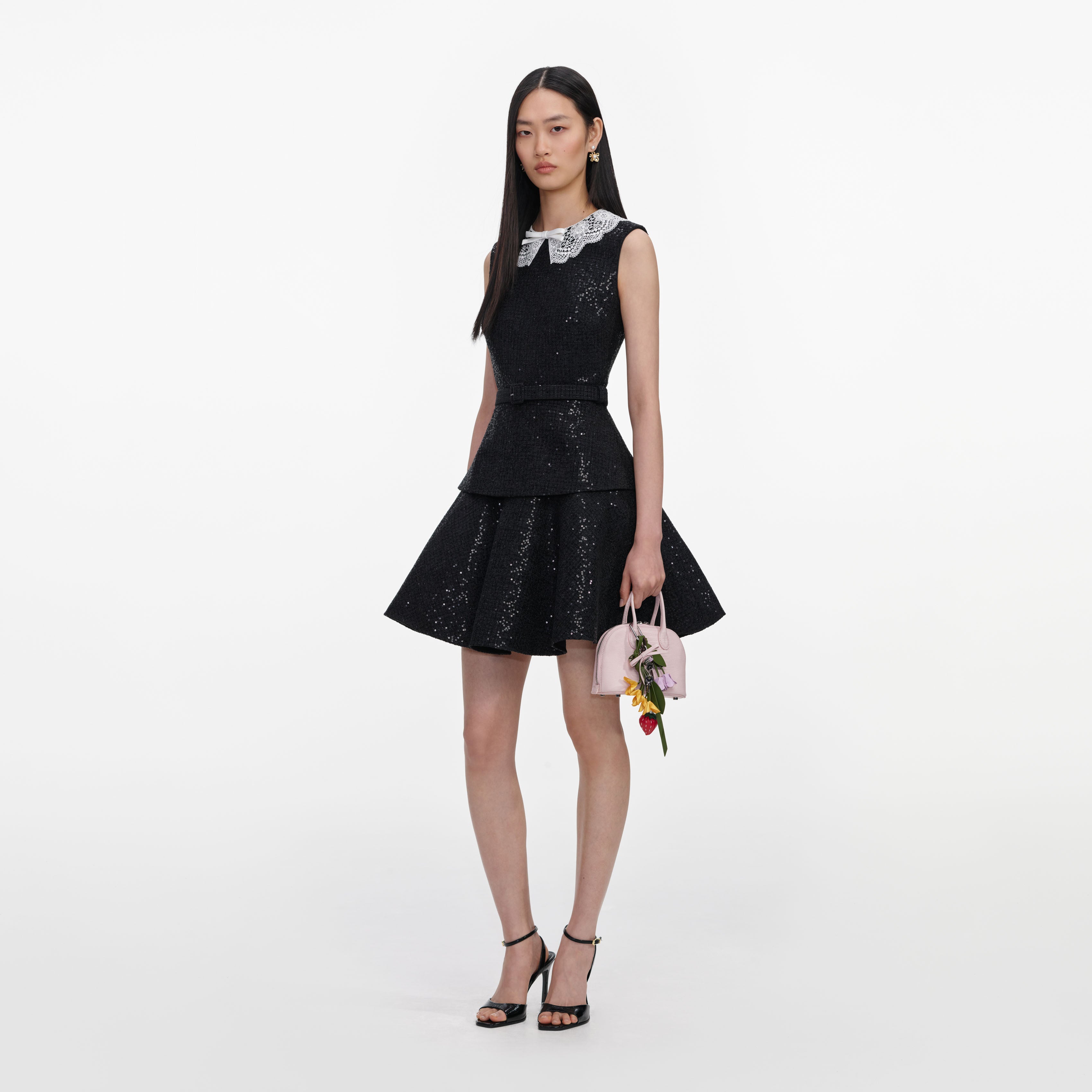 Black Sequin Boucle Mini Dress
