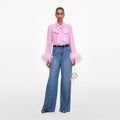 Pink Georgette Feather Cuff Blouse