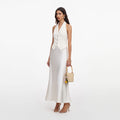 Cream Linen Blend Satin Midi Dress