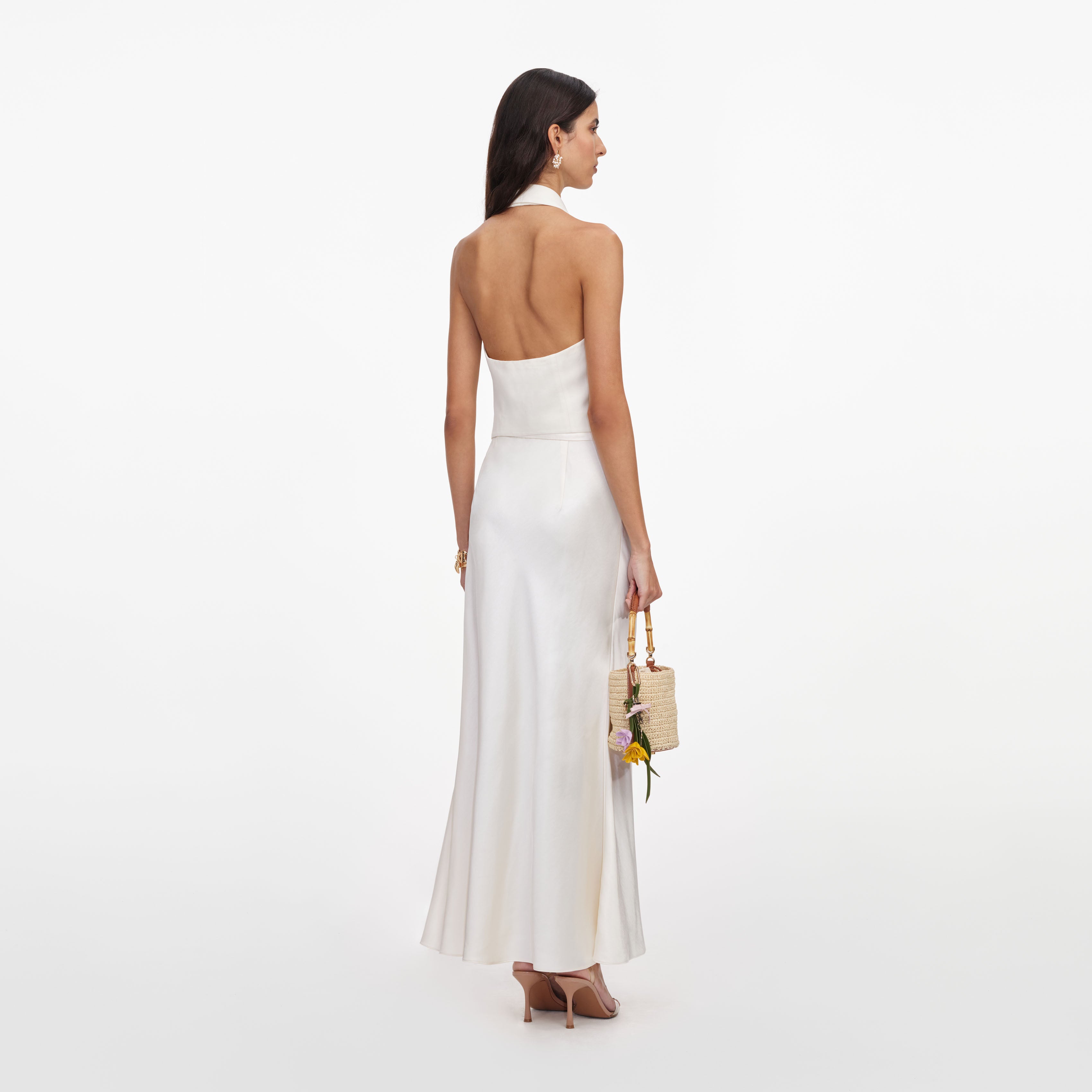 Cream Linen Blend Satin Midi Dress
