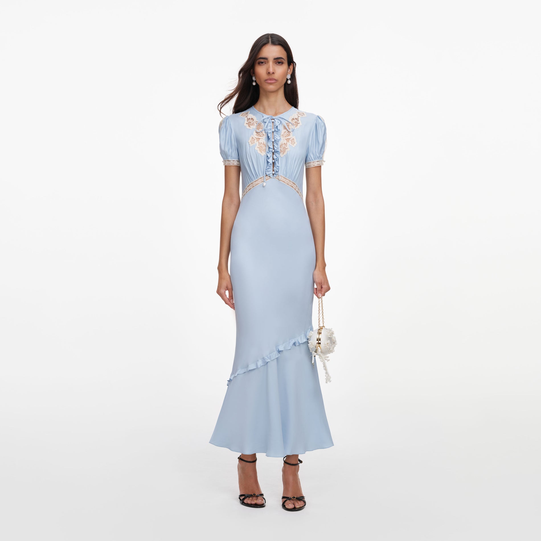 Blue Viscose Lace Midi Dress