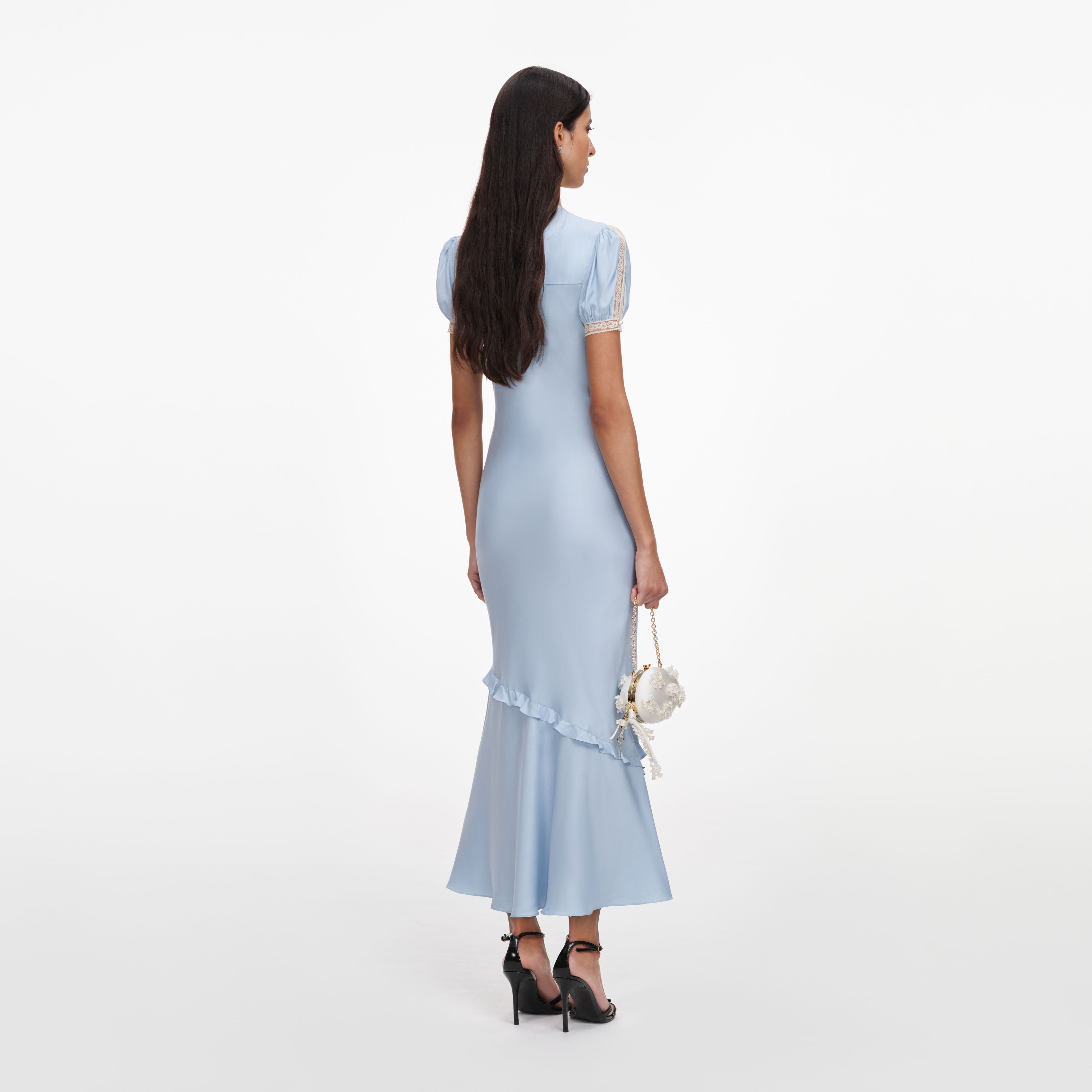 Blue Viscose Lace Midi Dress