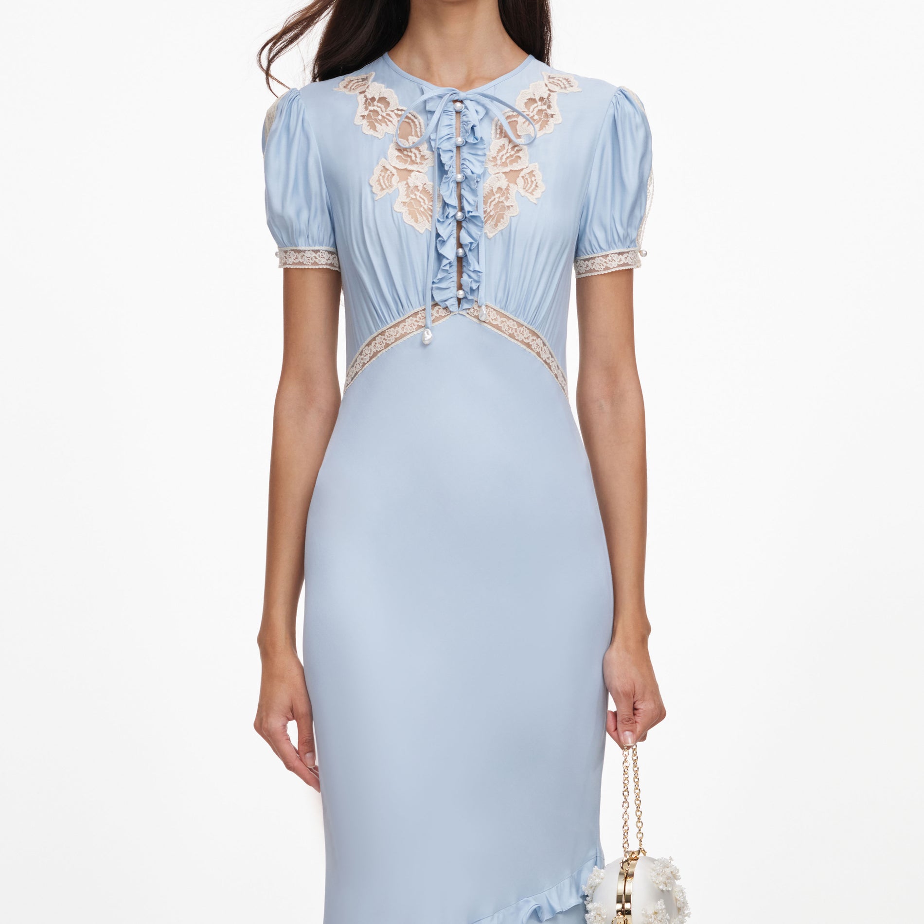 Blue Viscose Lace Midi Dress