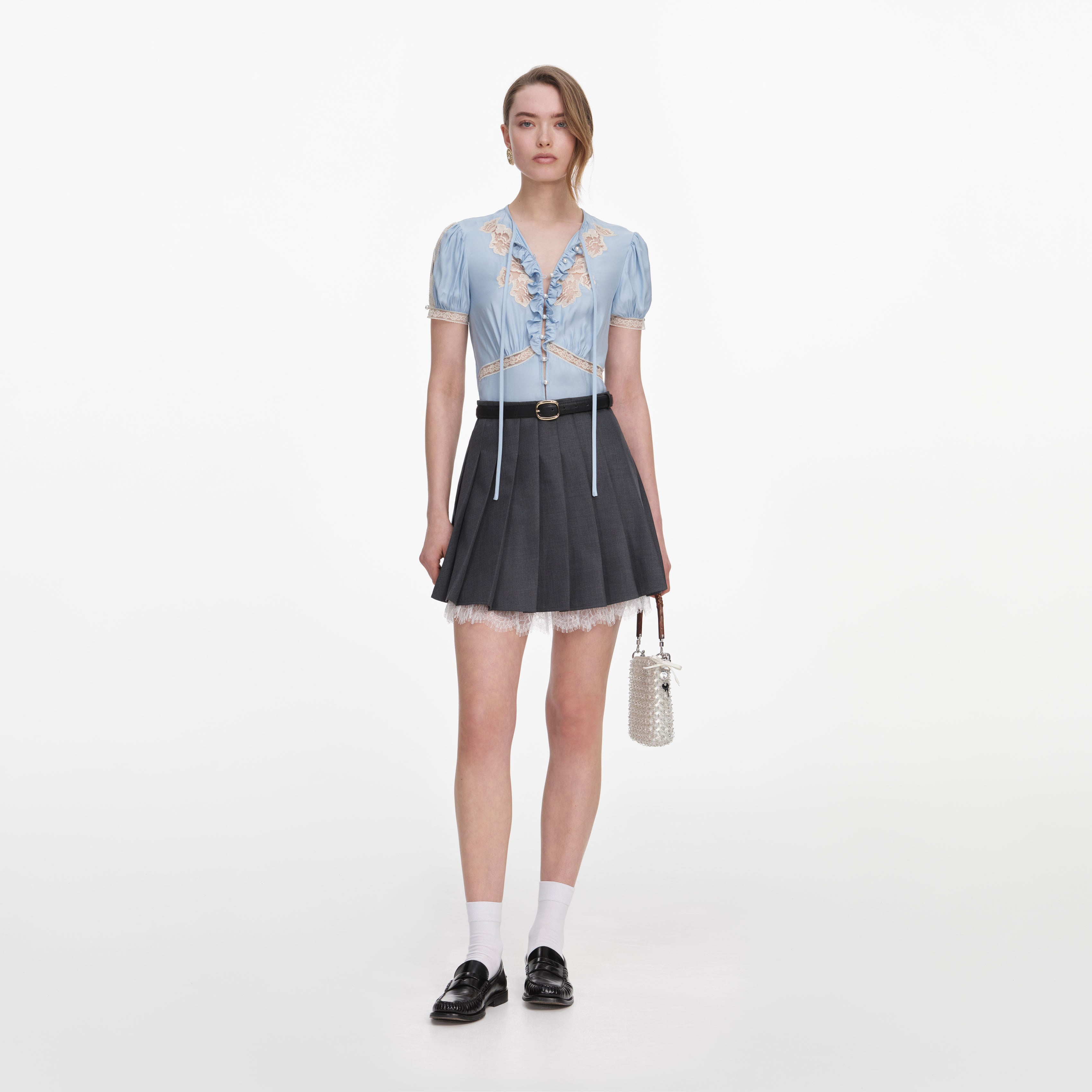 Blue Viscose Lace Top – self-portrait