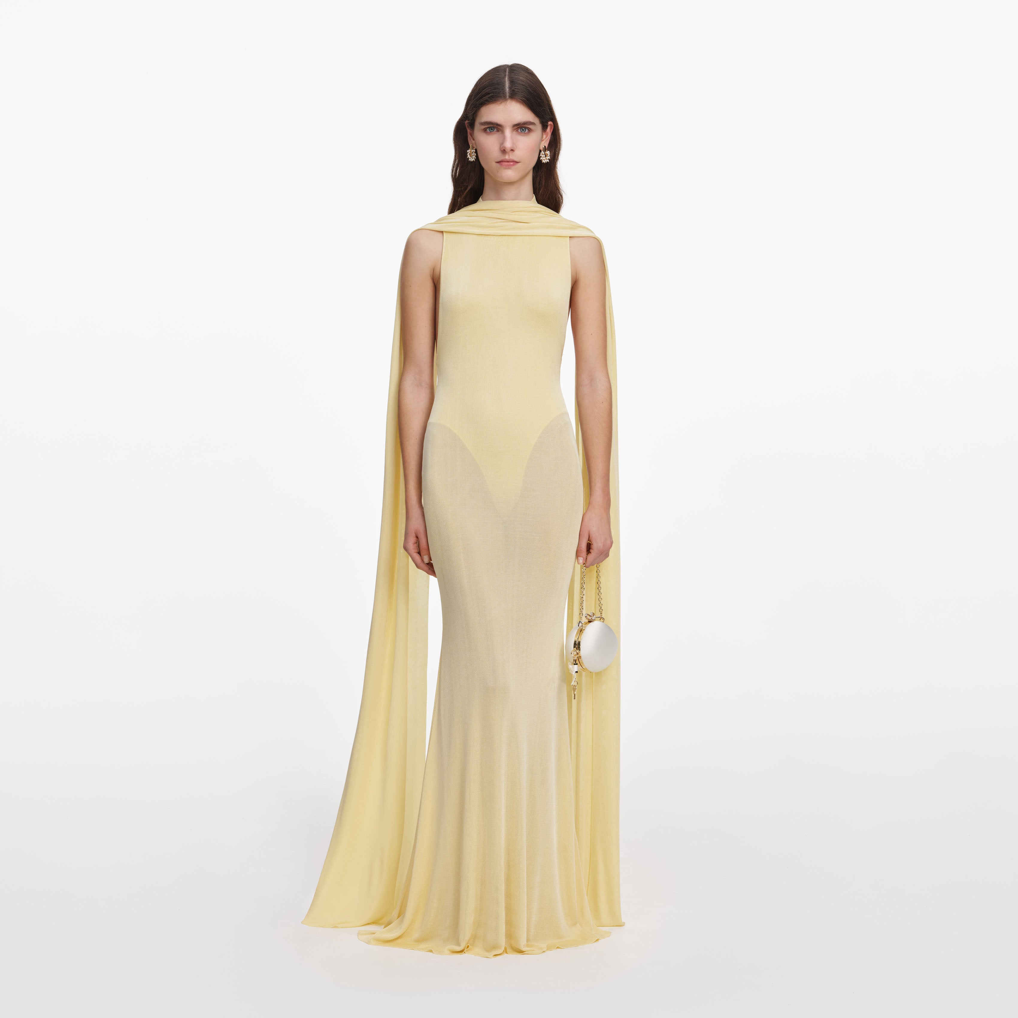 Yellow Viscose Knit Scarf Maxi Dress – self-portrait