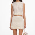 Cream Crochet Flower Knit Mini Skirt