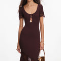 Brown Ribbed Knit Midi Dress