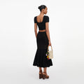 Black Crochet Knit Midi Skirt