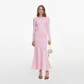 Pink Flower Knit Midi Dress
