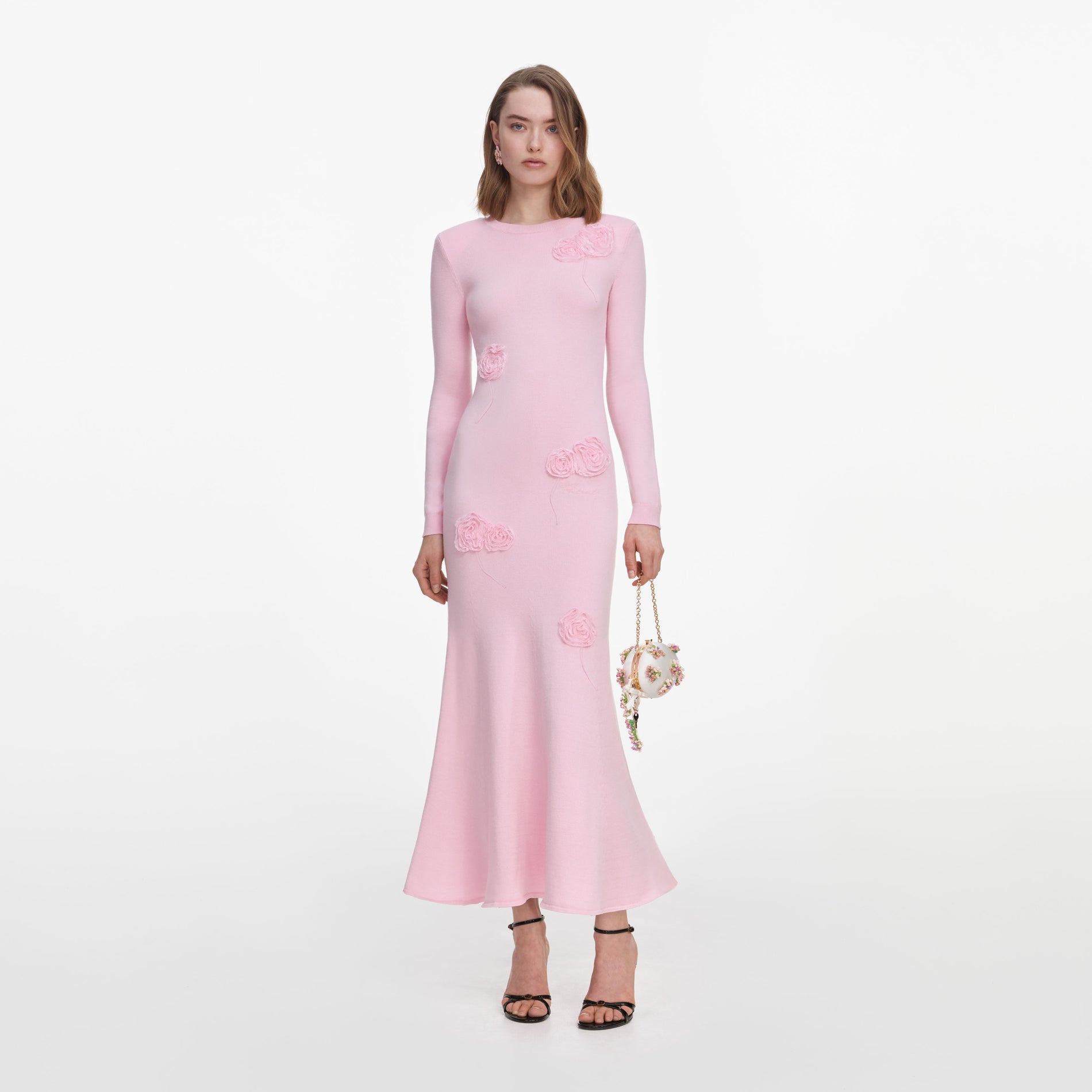 Pink Flower Knit Midi Dress
