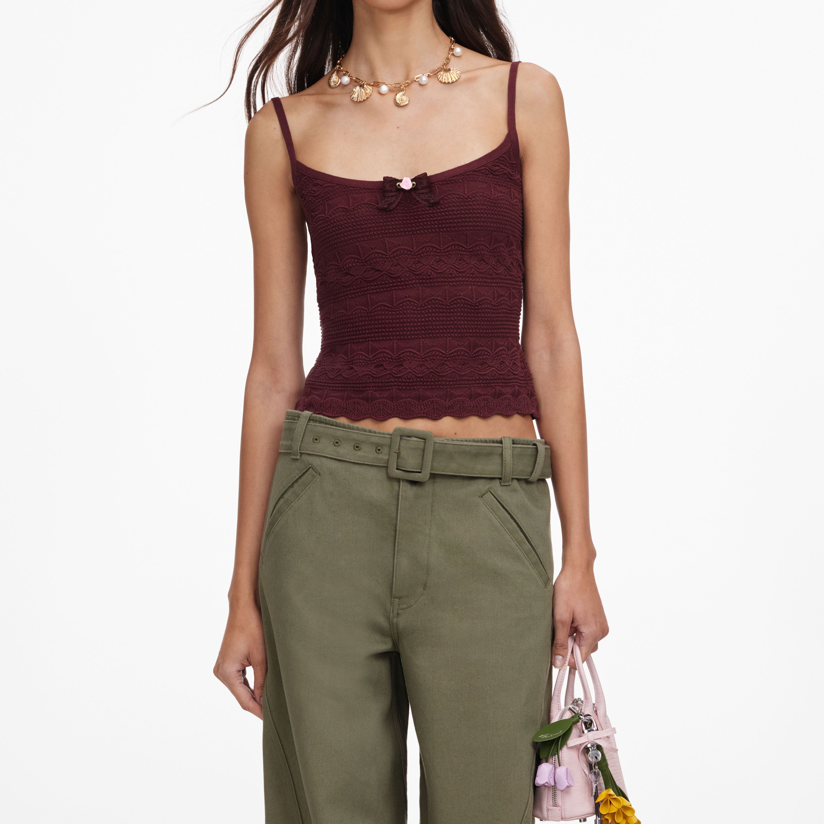 Brown Pointelle Knit Vest