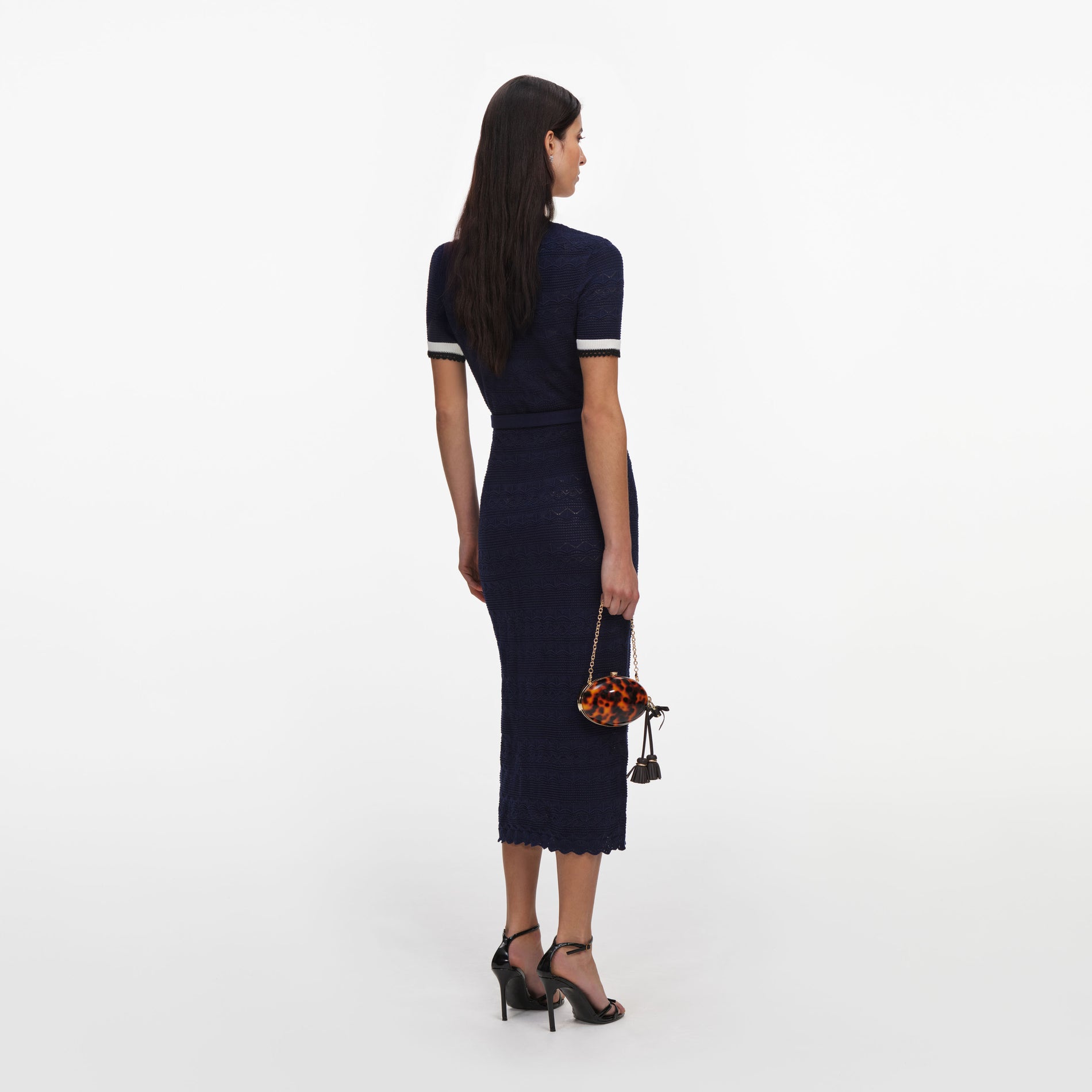 Navy Pointelle Knit Midi Dress