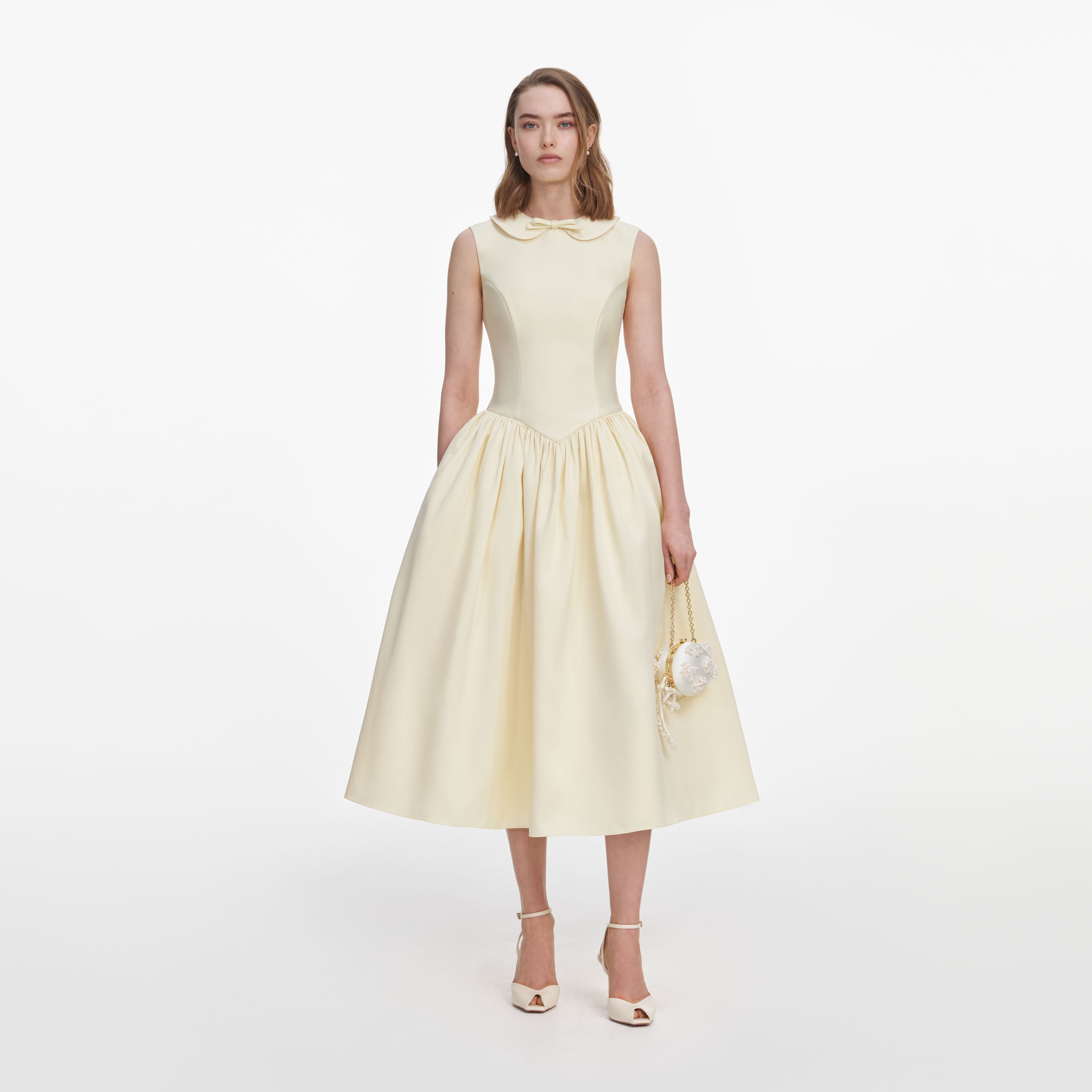 Yellow Taffeta Collared Midi Dress – self-portrait