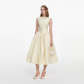 Yellow Taffeta Collared Midi Dress