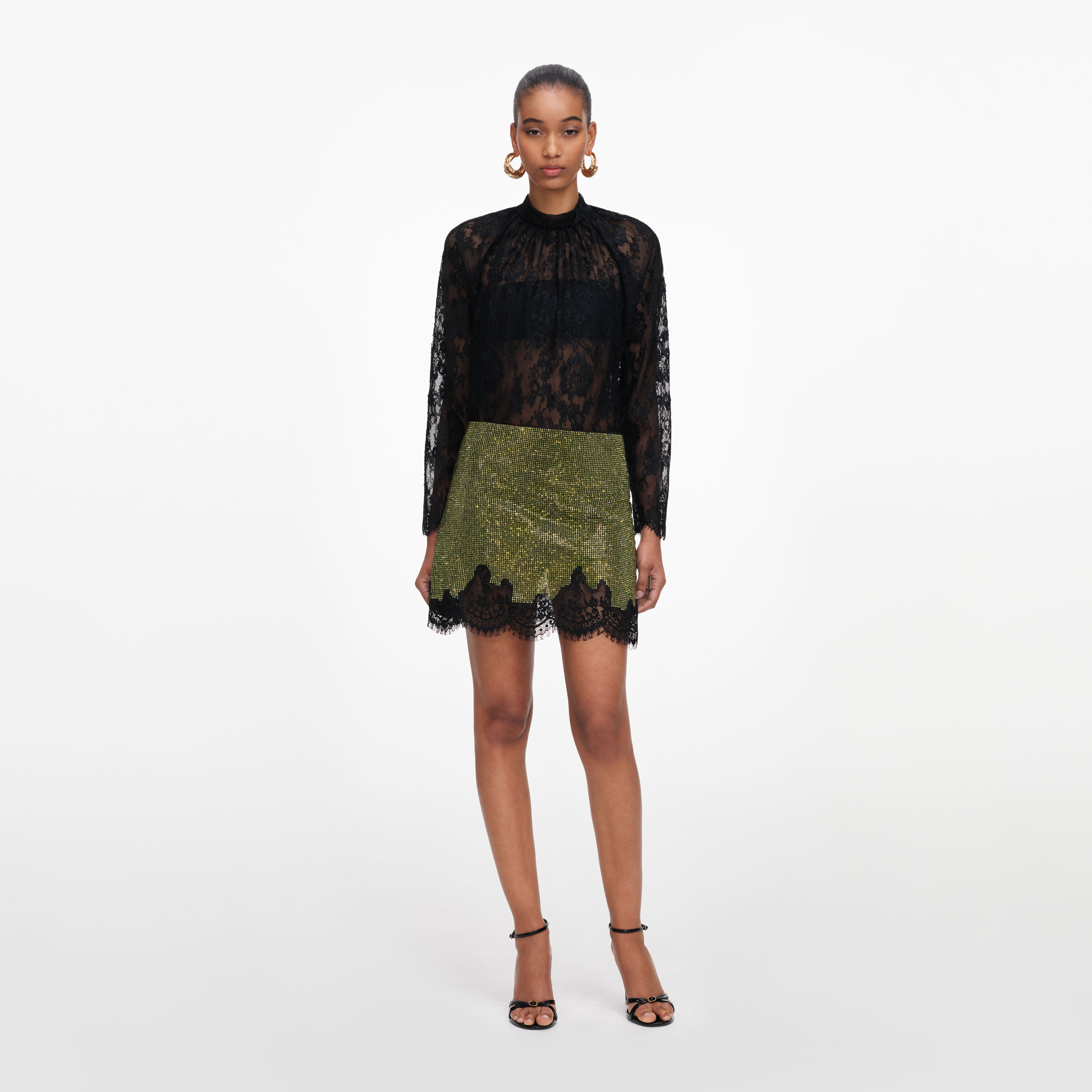 ミュージシャン ZTMYxBODYSONG. SWORD Skirt (Dark Green)S Green Crystal Chainmail Mini Skirt – self-portrait