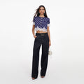 Navy Polka Dot Satin Top