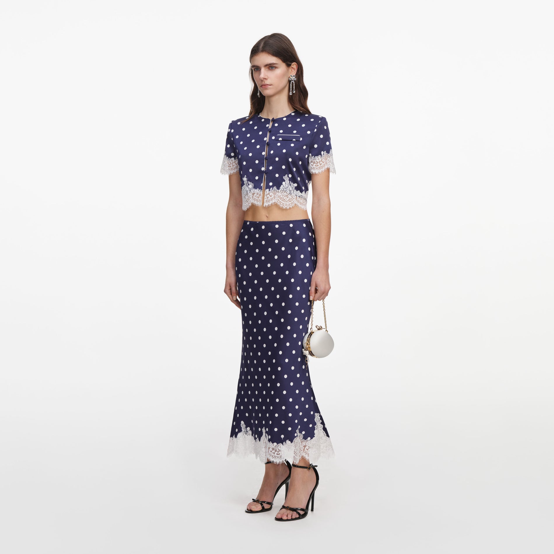 Navy Polka Dot Satin Top