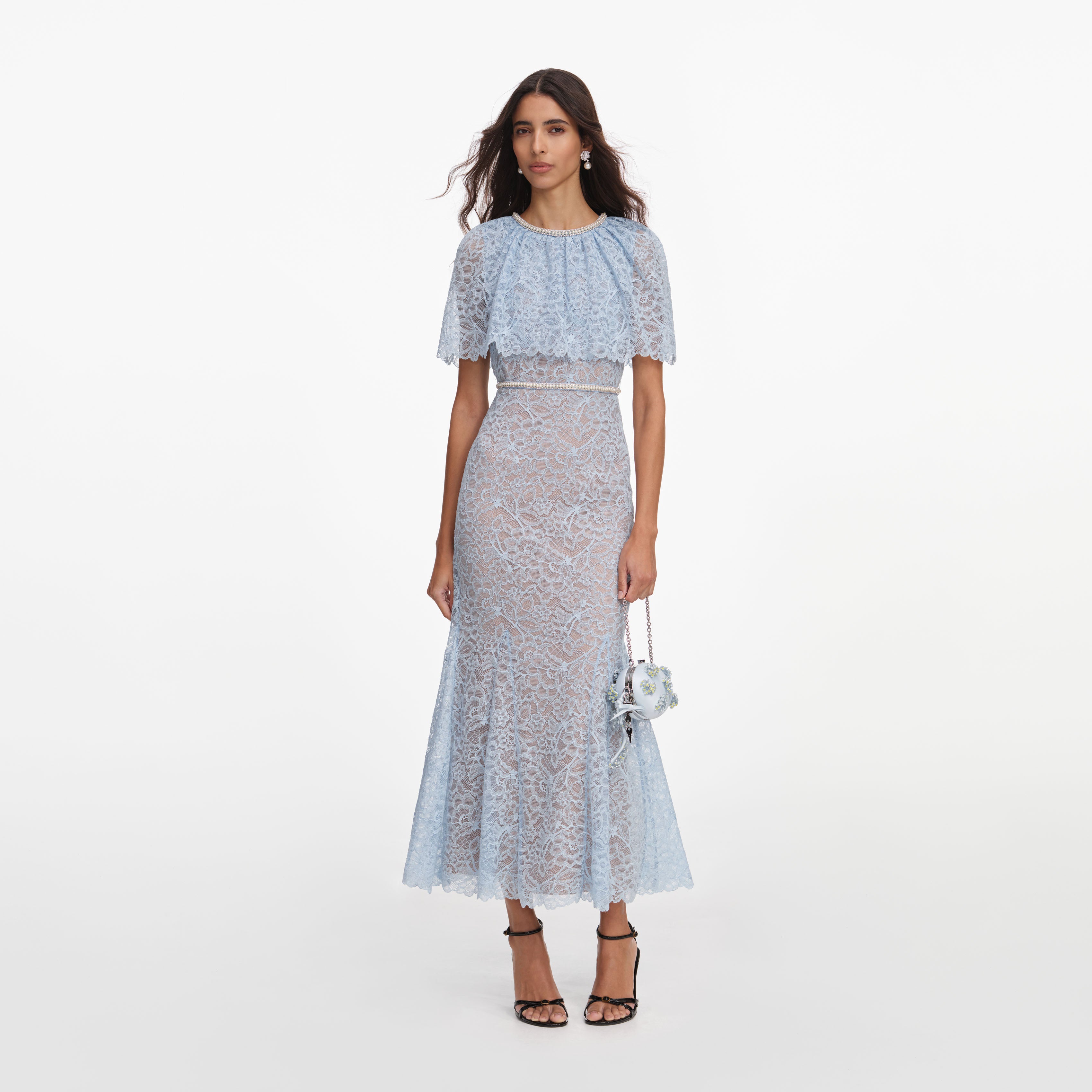 Blue Lace Cape Midi Dress – self-portrait