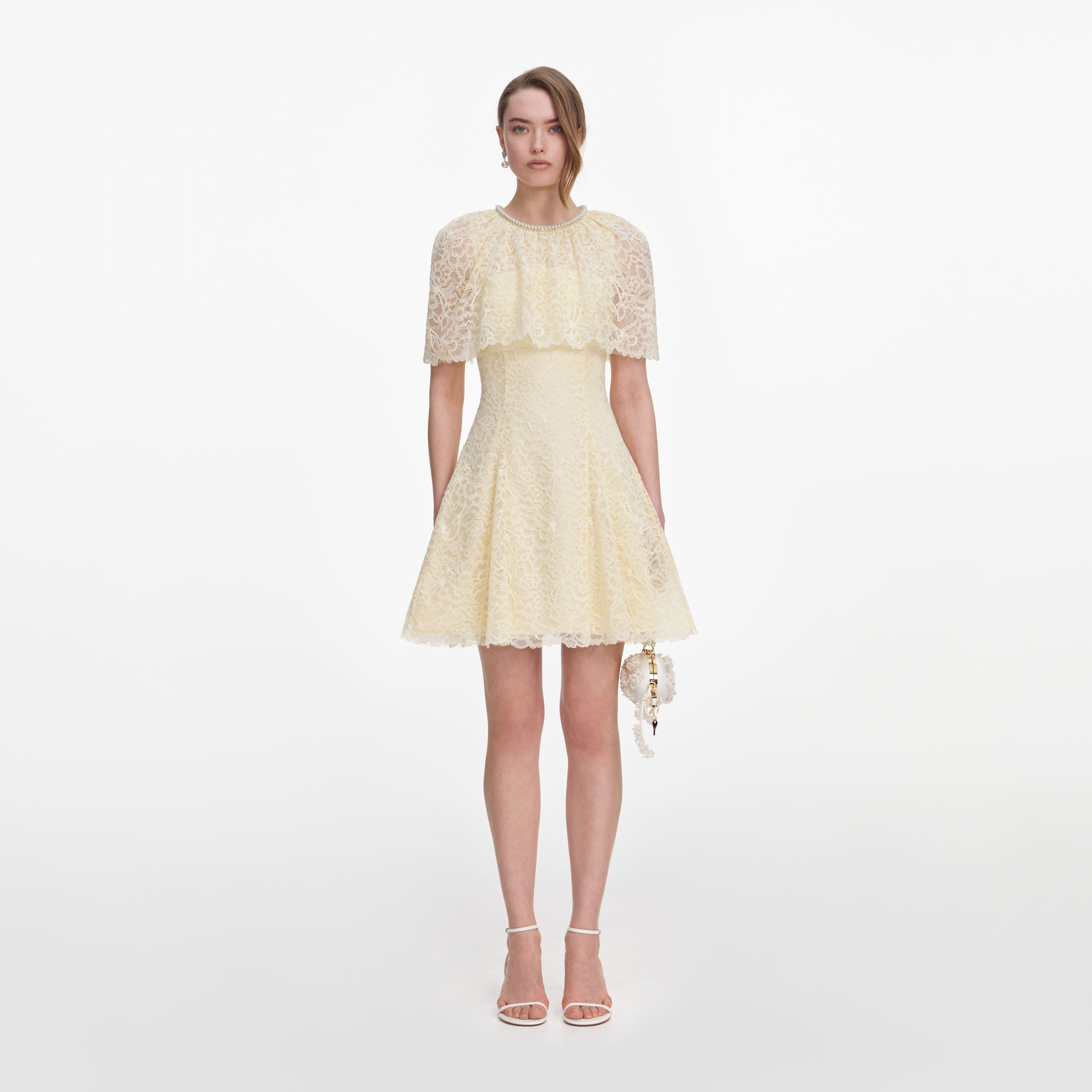Yellow Lace Cape Mini Dress – self-portrait
