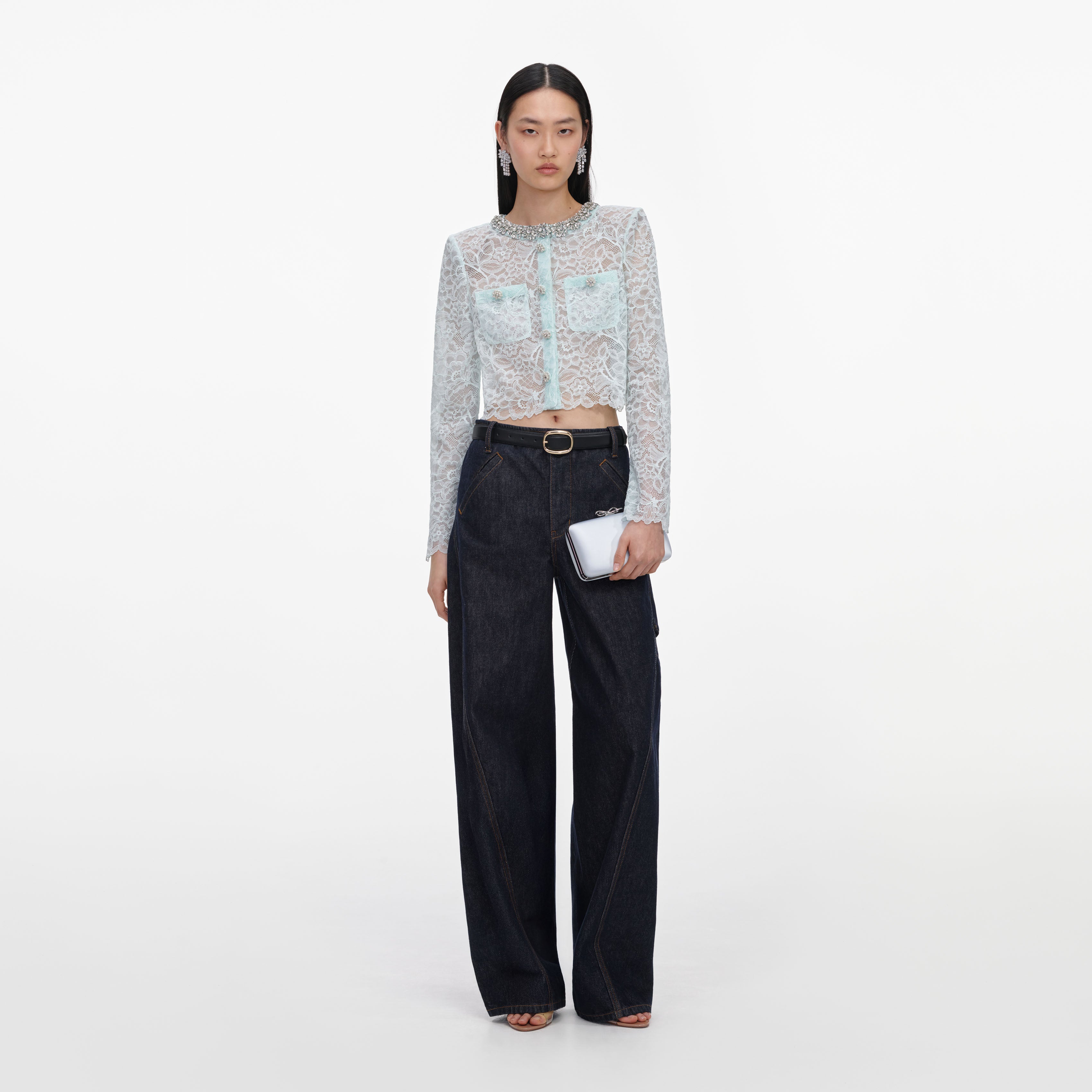Mint Lace Crystal Embellished Jacket – self-portrait