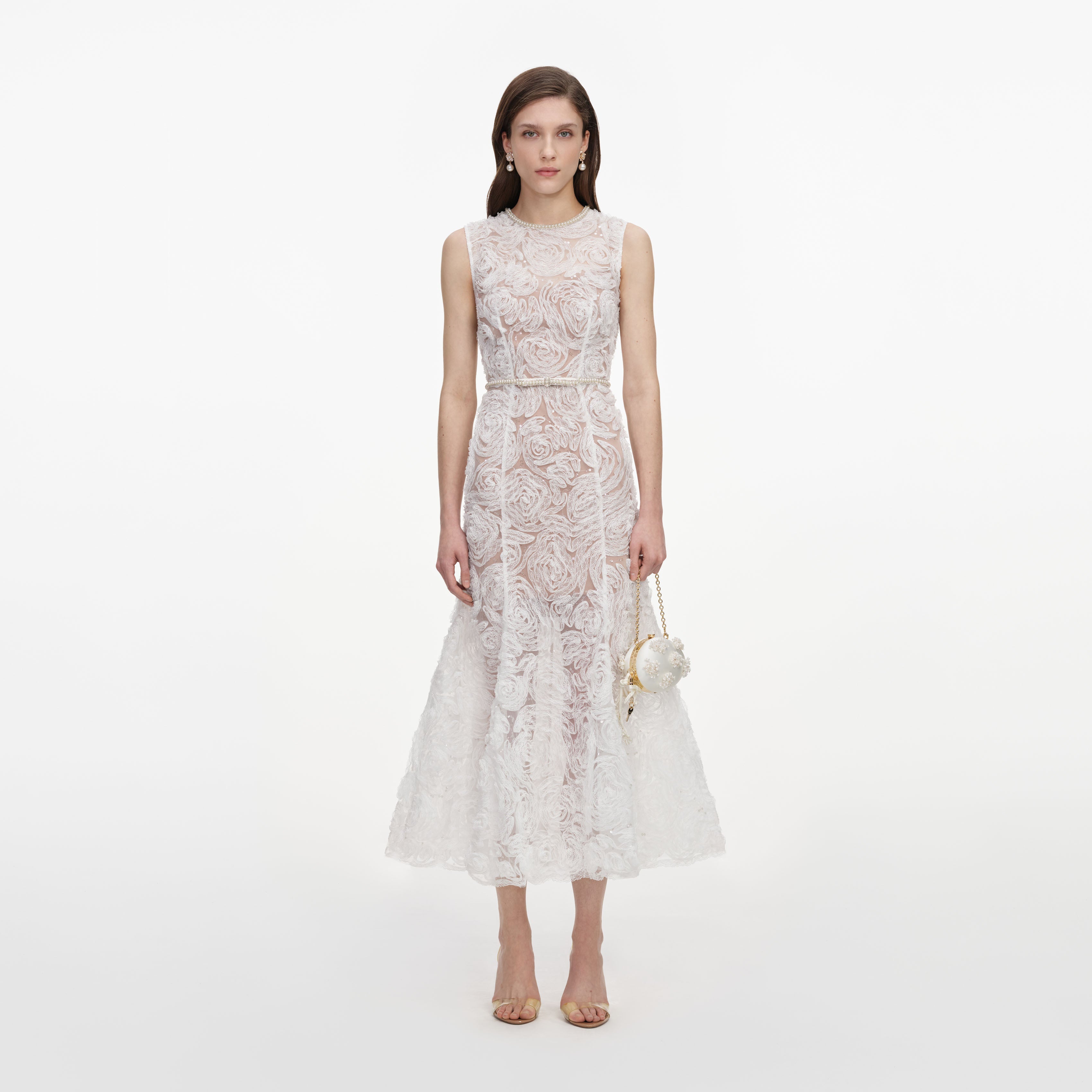self portrait white linen lace insert midi dress Tulle – self-portrait Grad Dress Crinkle Cotton Button-Front Midi Portrait knit midi dress 尺寸:18W