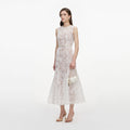 White Tulle Lace Midi Dress
