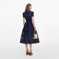 Navy Ramie Collared Midi Dress