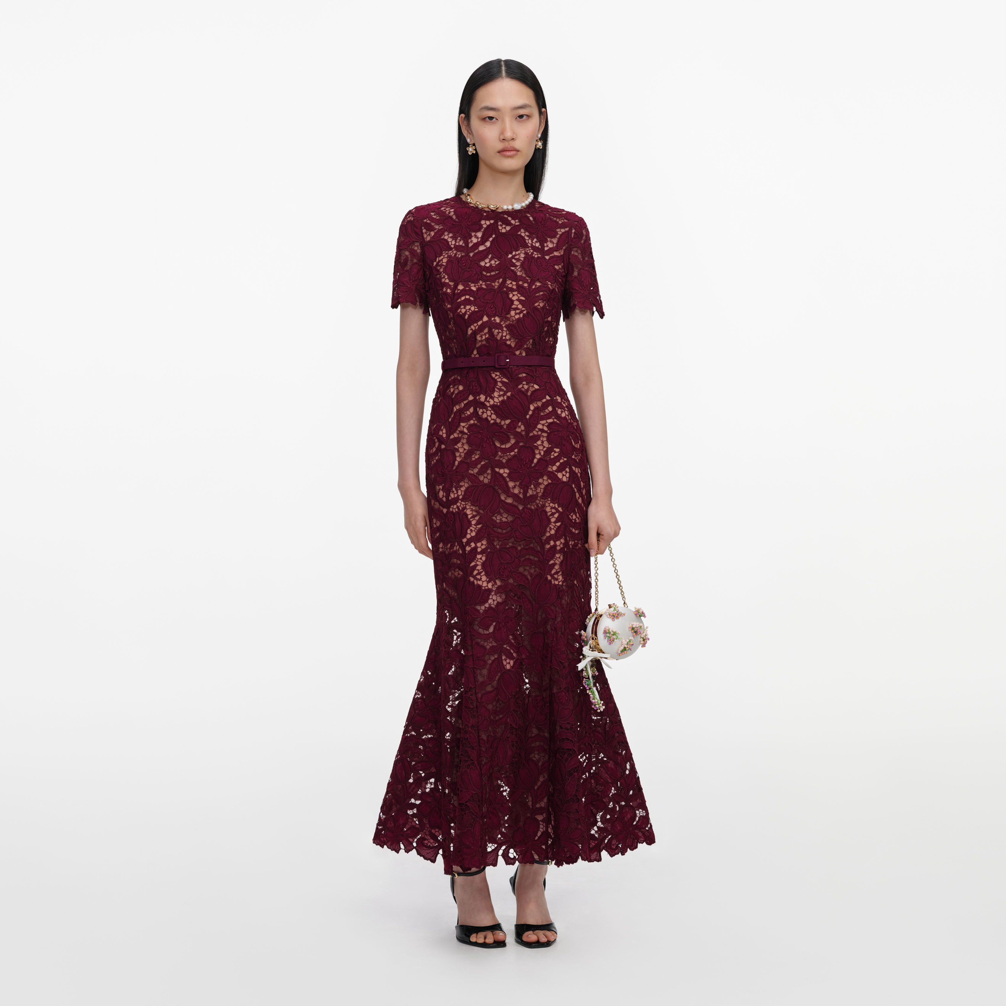 self portrait burgundy lace midi dress Burgundy Lace Midi Dress – self-portrait