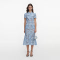 Blue Lace Tie Neck Midi Dress