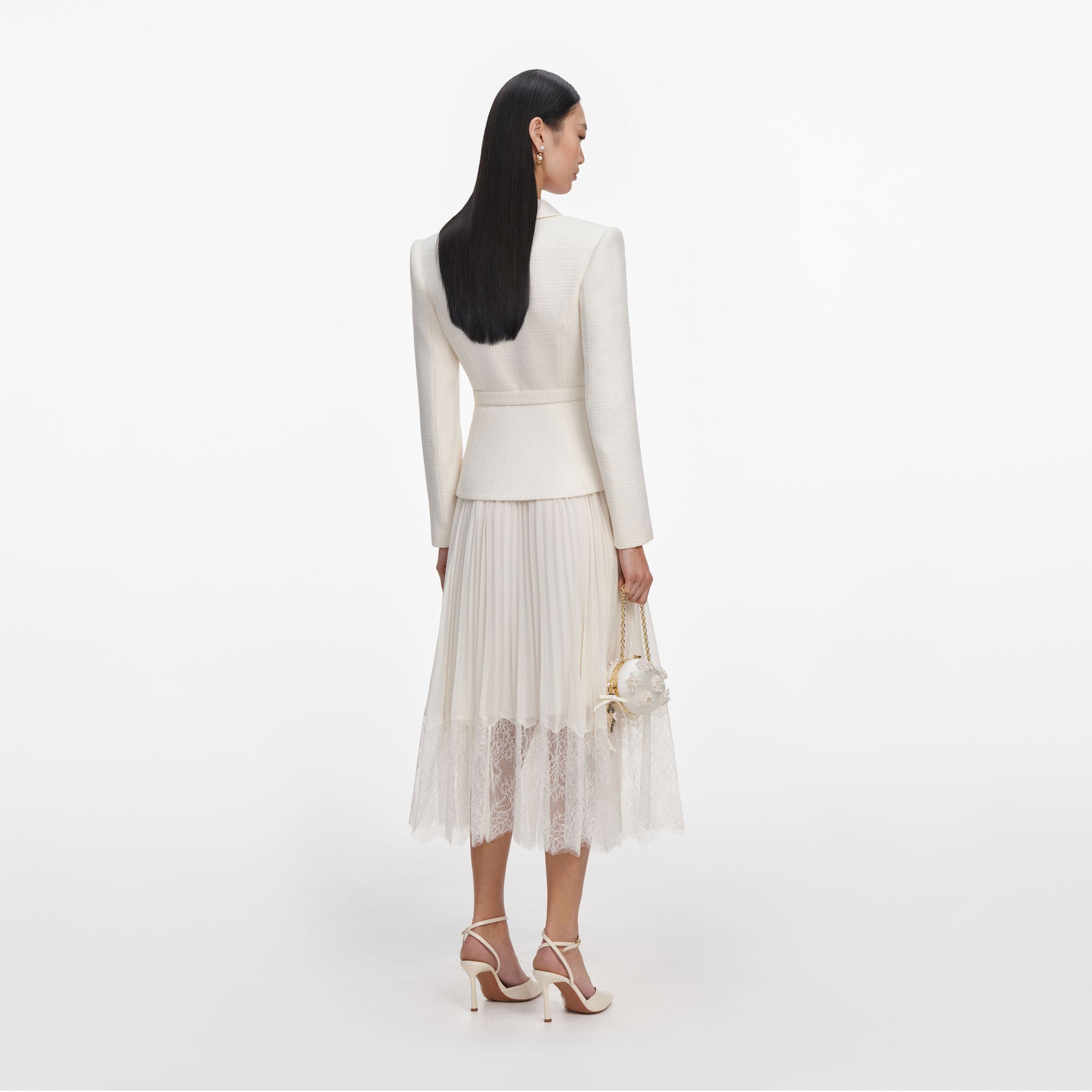 Cream Boucle Shawl Collared Midi Dress