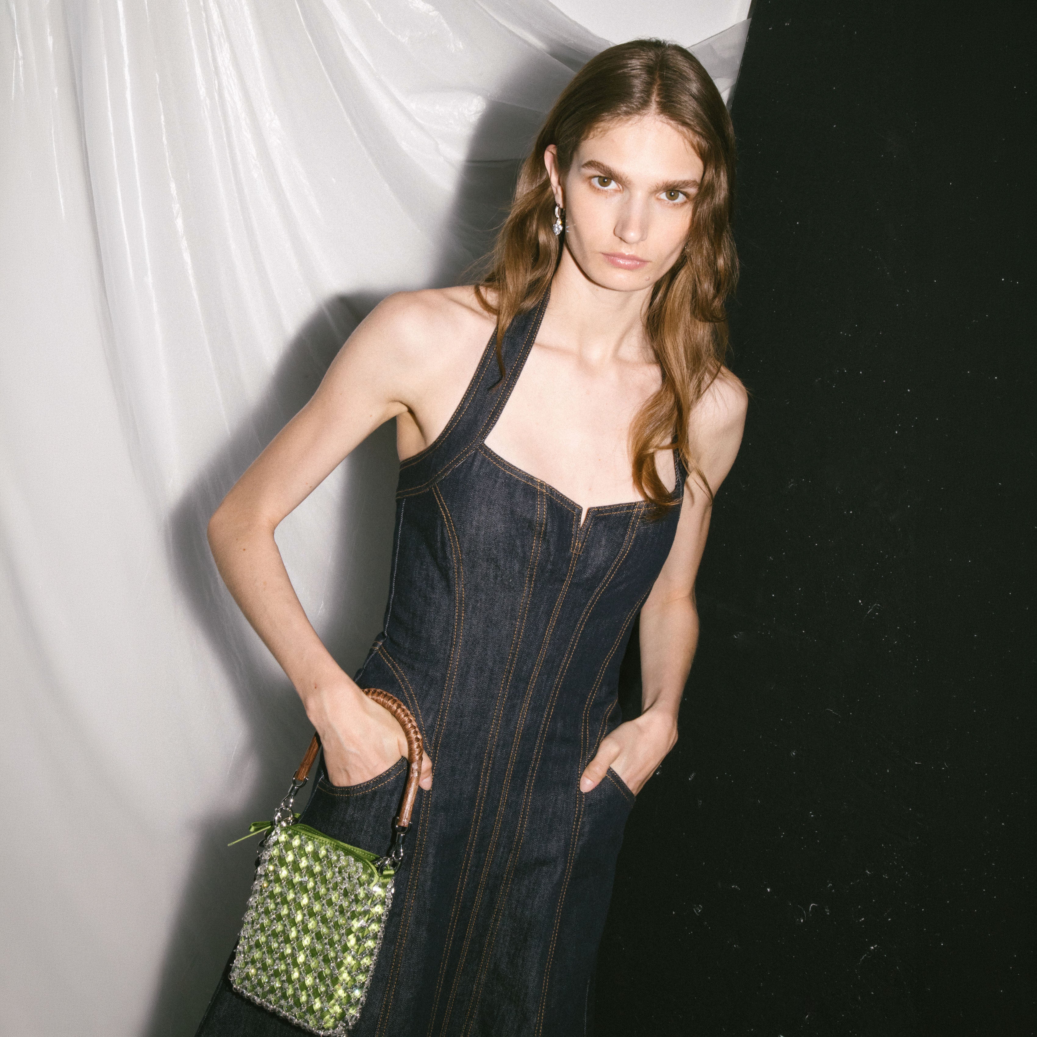 Green Crystal Chain Mini Tote Bag