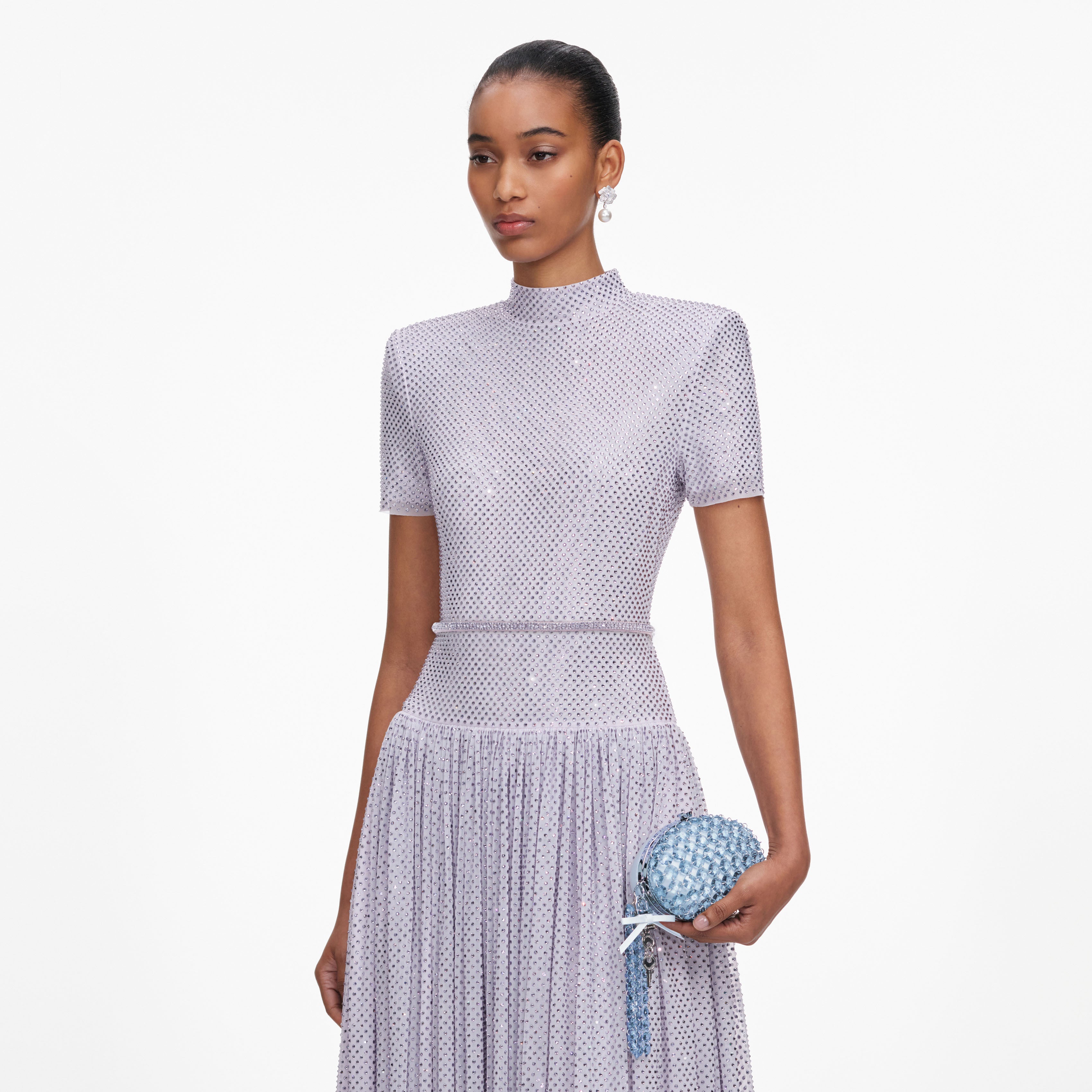 Blue Oval Crystal Chain Clutch Bag