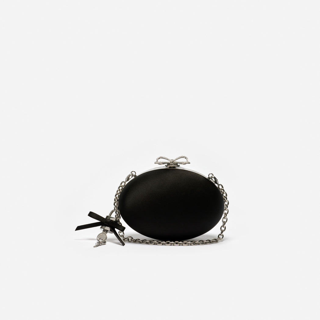 Black Satin Oval Clutch