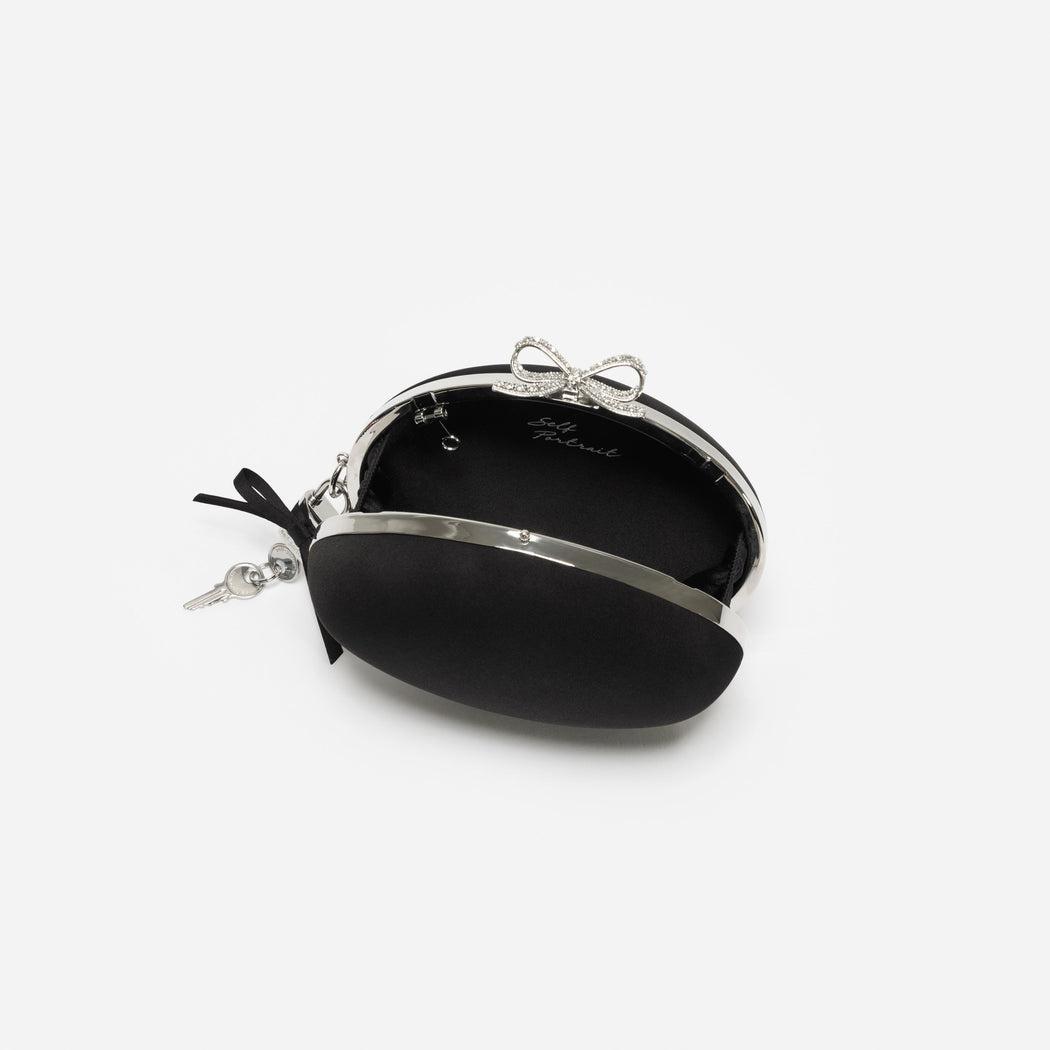 Black Satin Oval Clutch