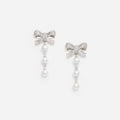 Crystal Bow Pearl Droplet Earrings