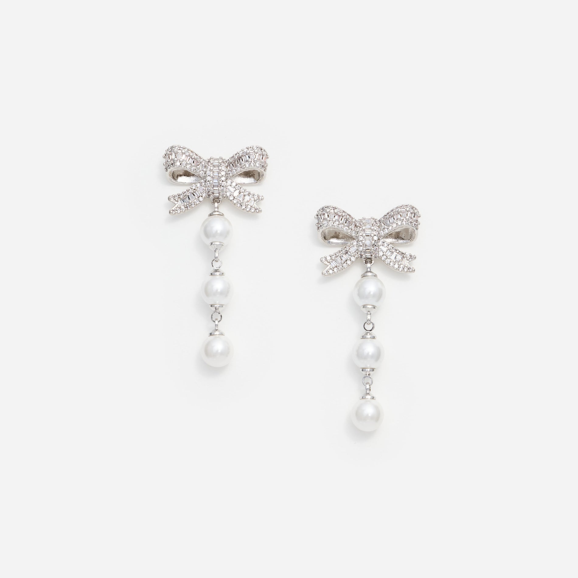 Crystal Bow Pearl Droplet Earrings