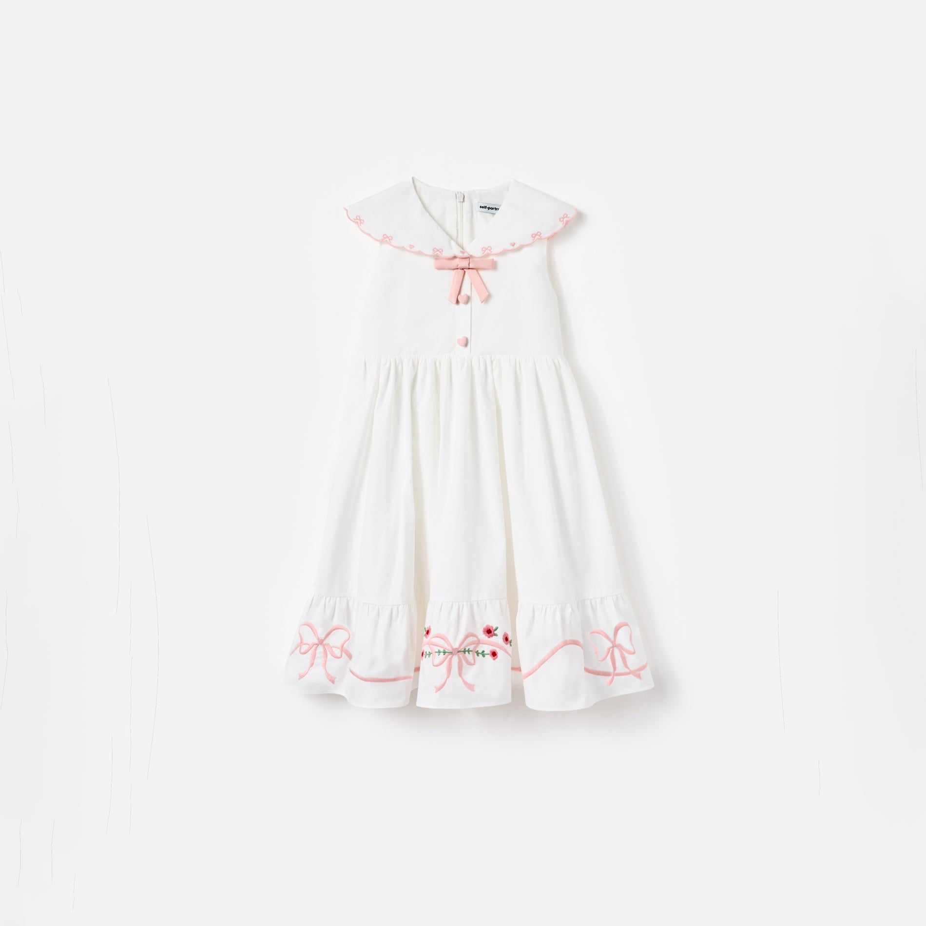 White Cotton Bow Embroidered Dress