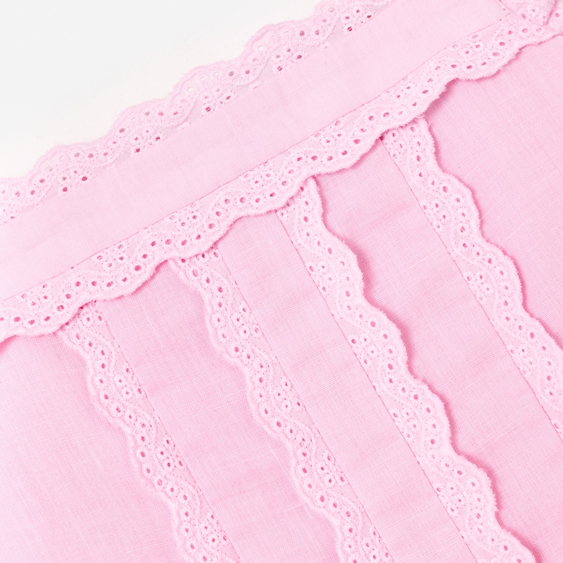 Pink Ramie Flower Embroidered Dress